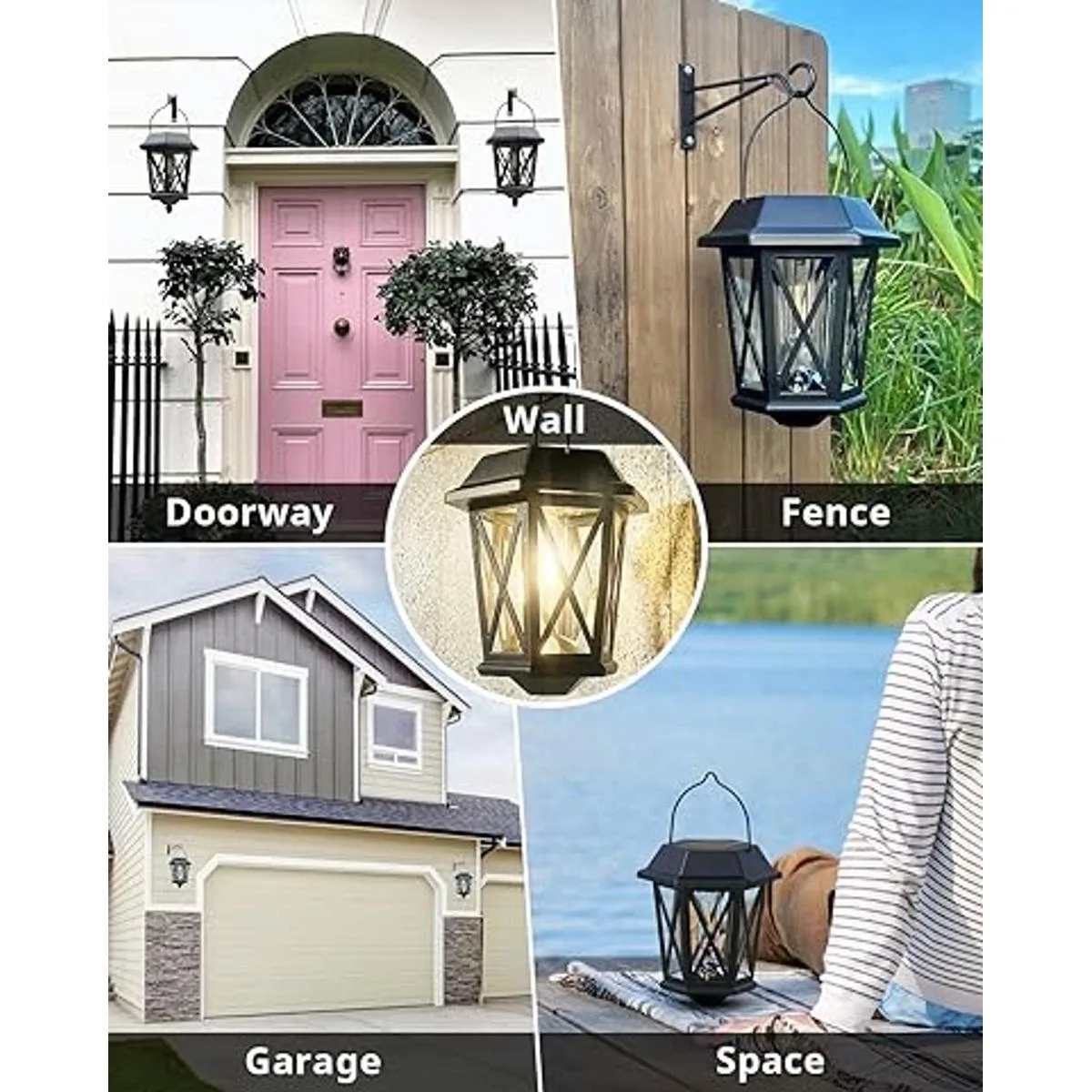 Paquete de 2 faroles solares de pared decoración de luces_7