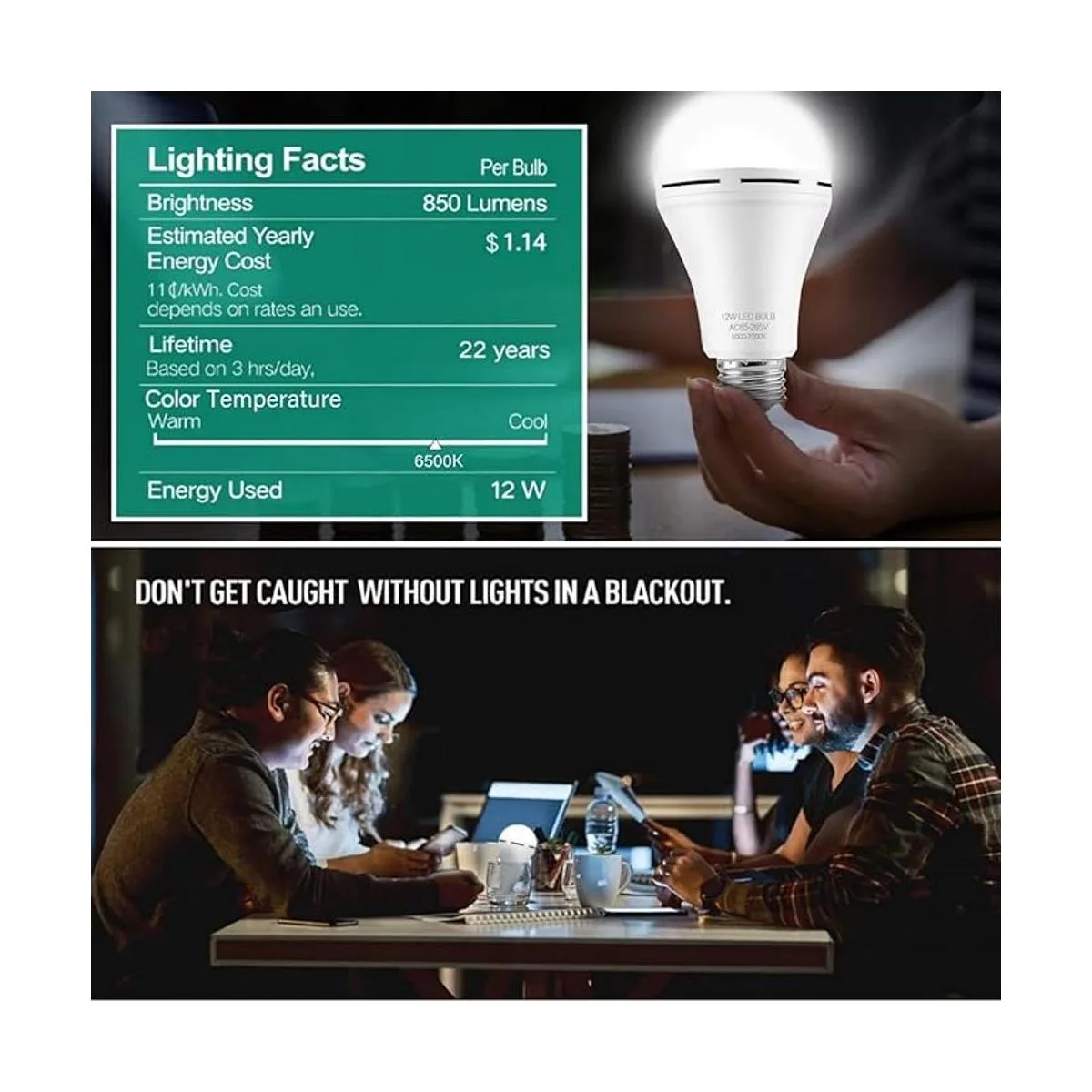 Bombilla LED de emergencia recargable con gancho se_5