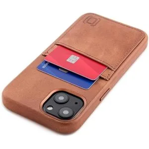 Dockem Funda de piel auténtica para iPhone 13 con placa de_1