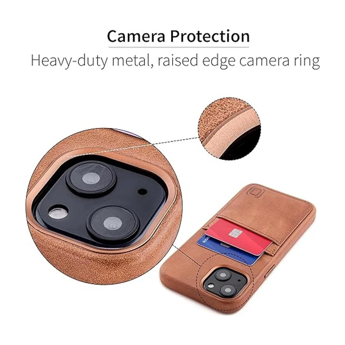 Dockem Funda de piel auténtica para iPhone 13 con placa de_4