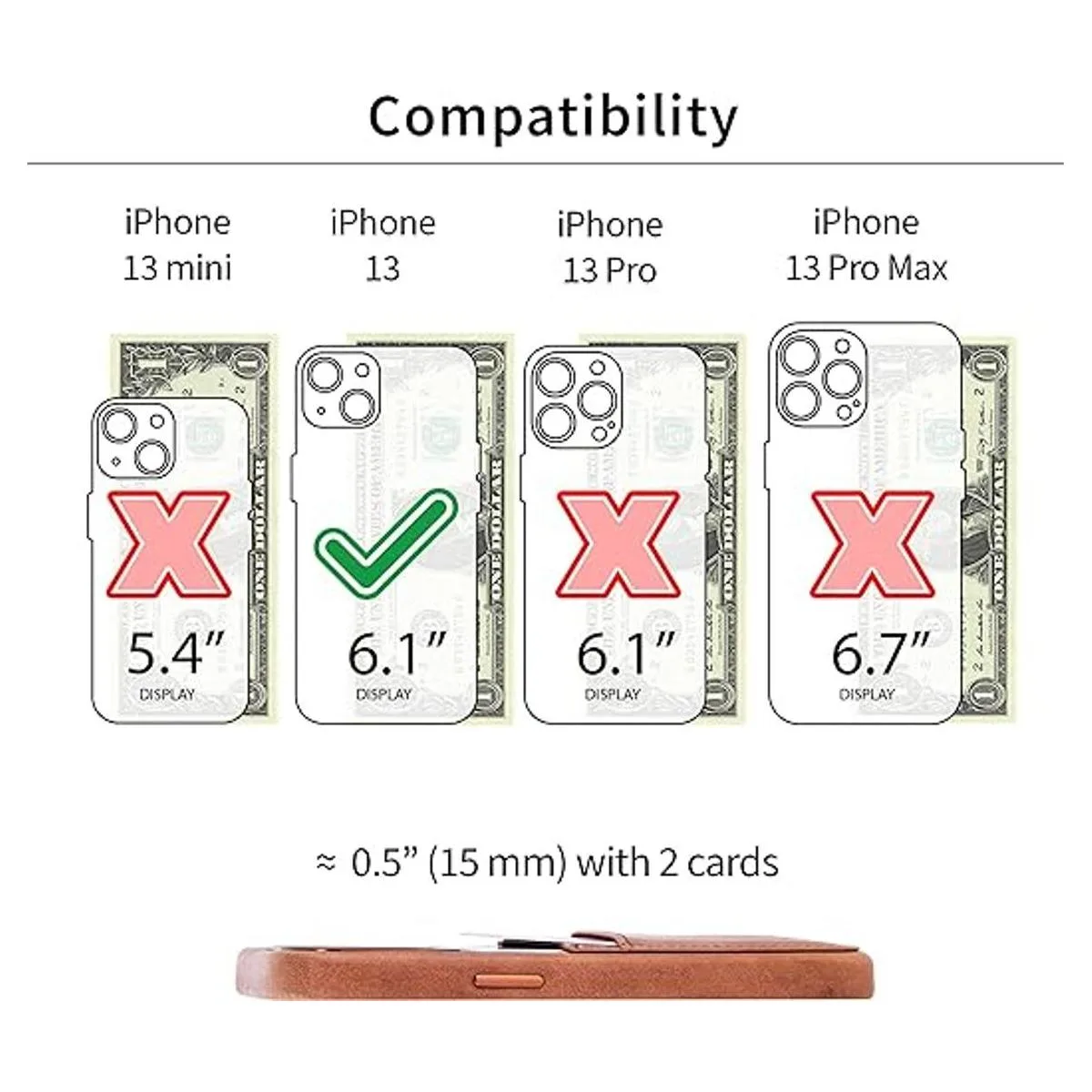 Dockem Funda de piel auténtica para iPhone 13 con placa de_2