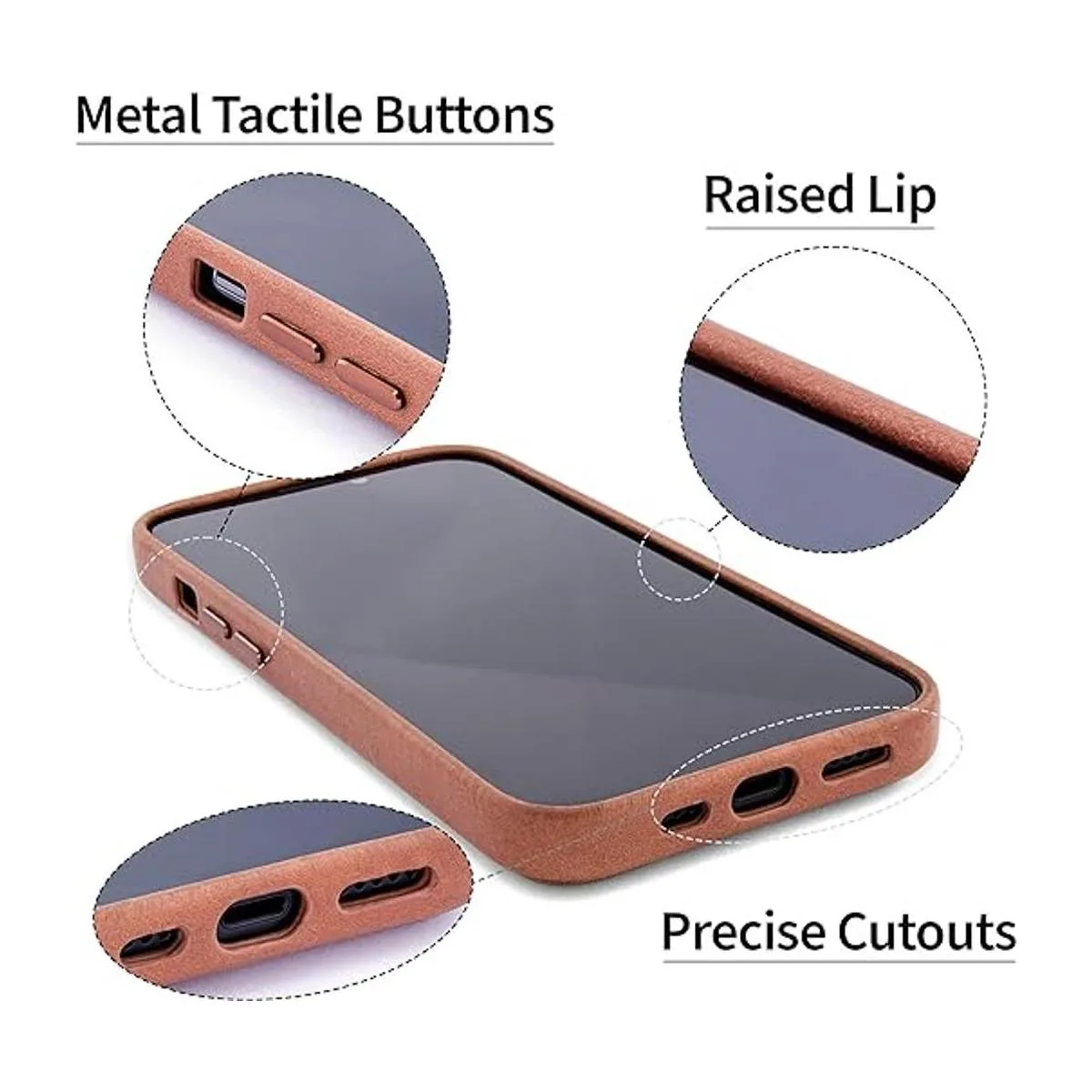 Dockem Funda de piel auténtica para iPhone 13 con placa de_5