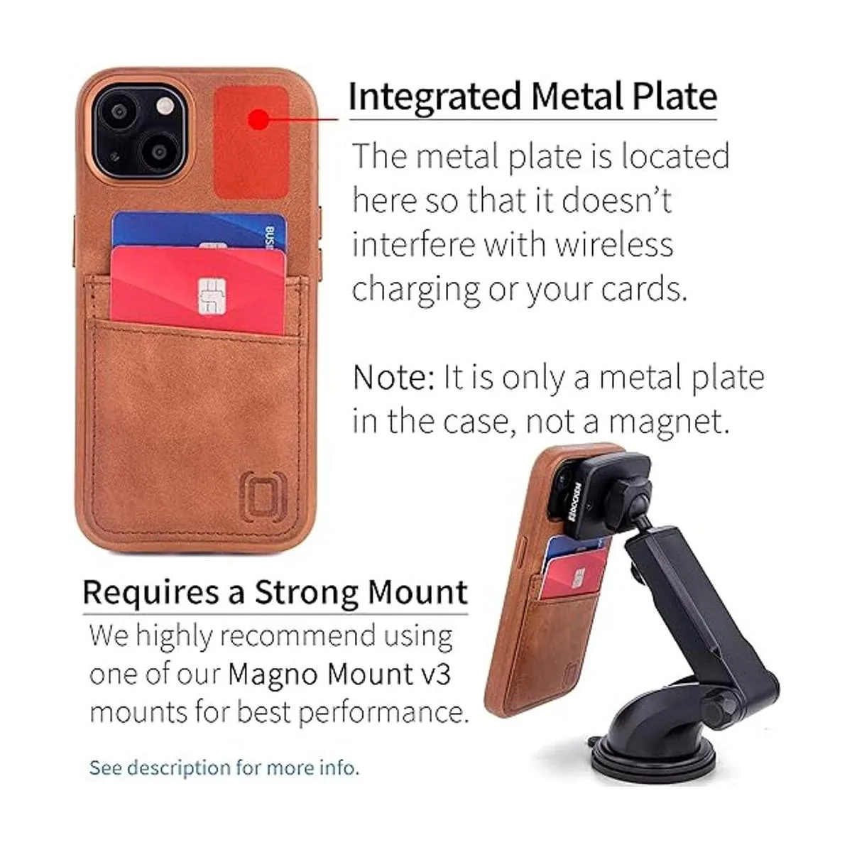 Dockem Funda de piel auténtica para iPhone 13 con placa de_3