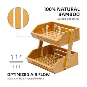 Cesta de frutas cesta de frutas de bambú de 2 niveles_3