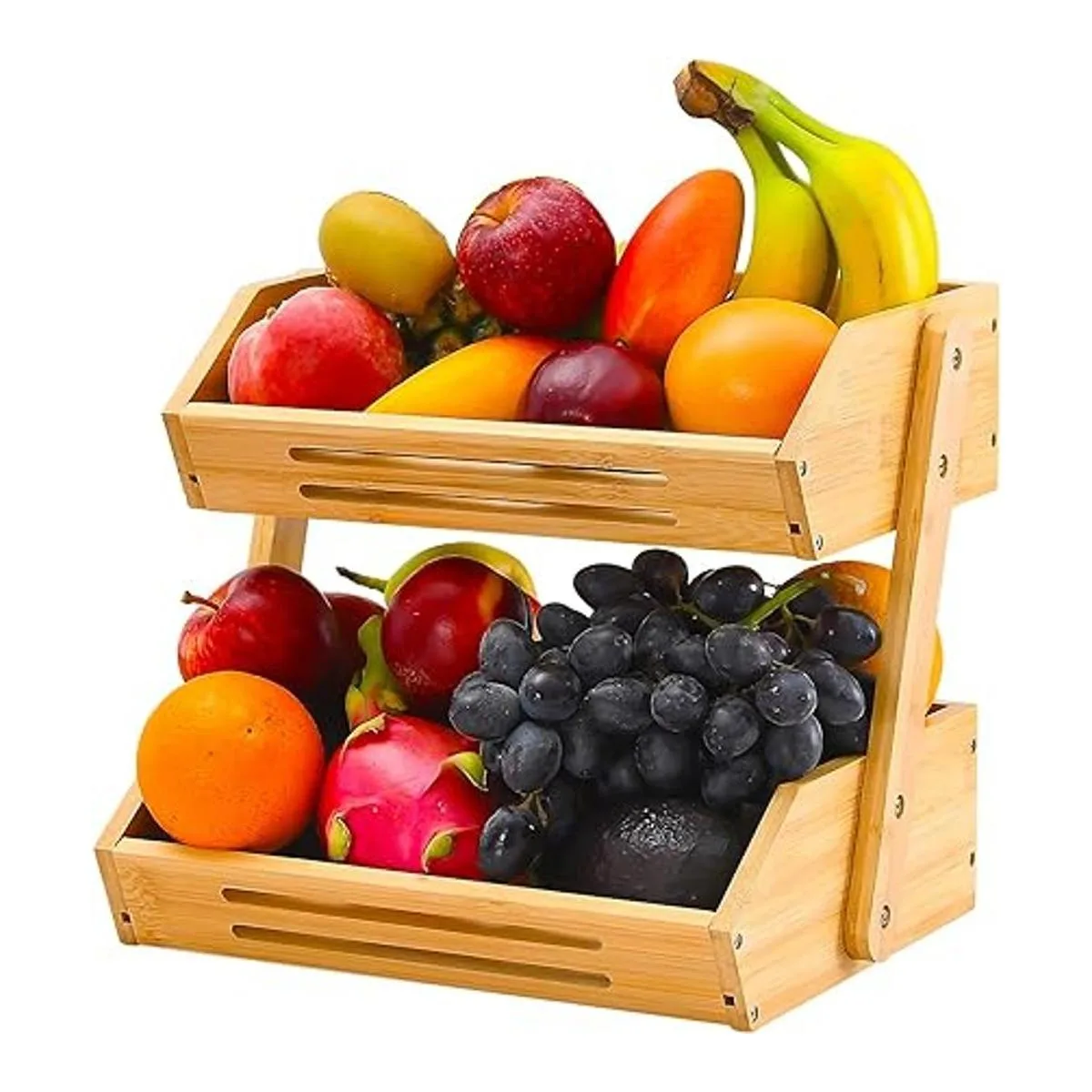 Cesta de frutas cesta de frutas de bambú de 2 niveles_2
