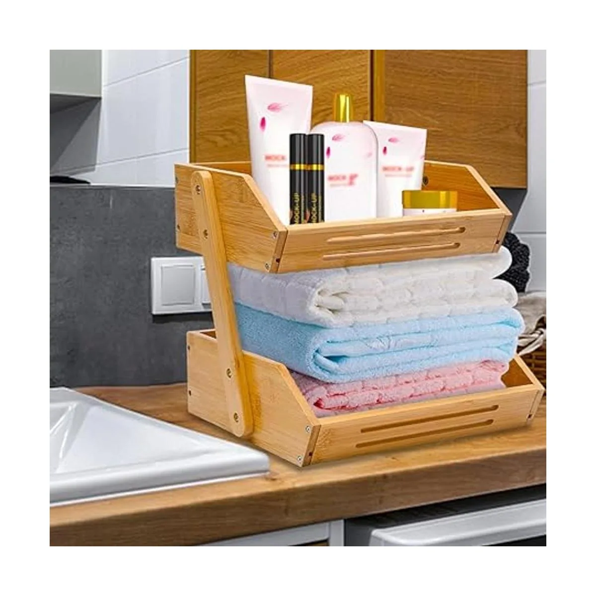 Cesta de frutas cesta de frutas de bambú de 2 niveles_5