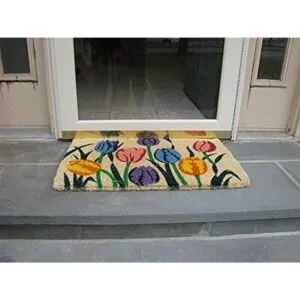 Alfombra de fibra de coco tejida con diseño de tulipanes_3