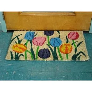 Alfombra de fibra de coco tejida con diseño de tulipanes_5