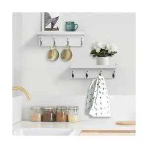 ZGZD Perchero de pared blanco con estante para colgar en_3