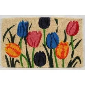Alfombra de fibra de coco tejida con diseño de tulipanes_2