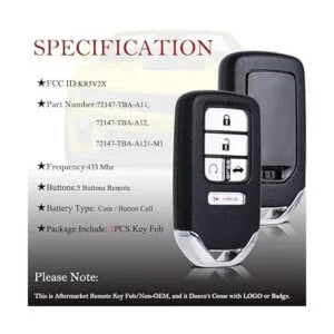 Llavero de repuesto remoto compatible con Honda Civic_4
