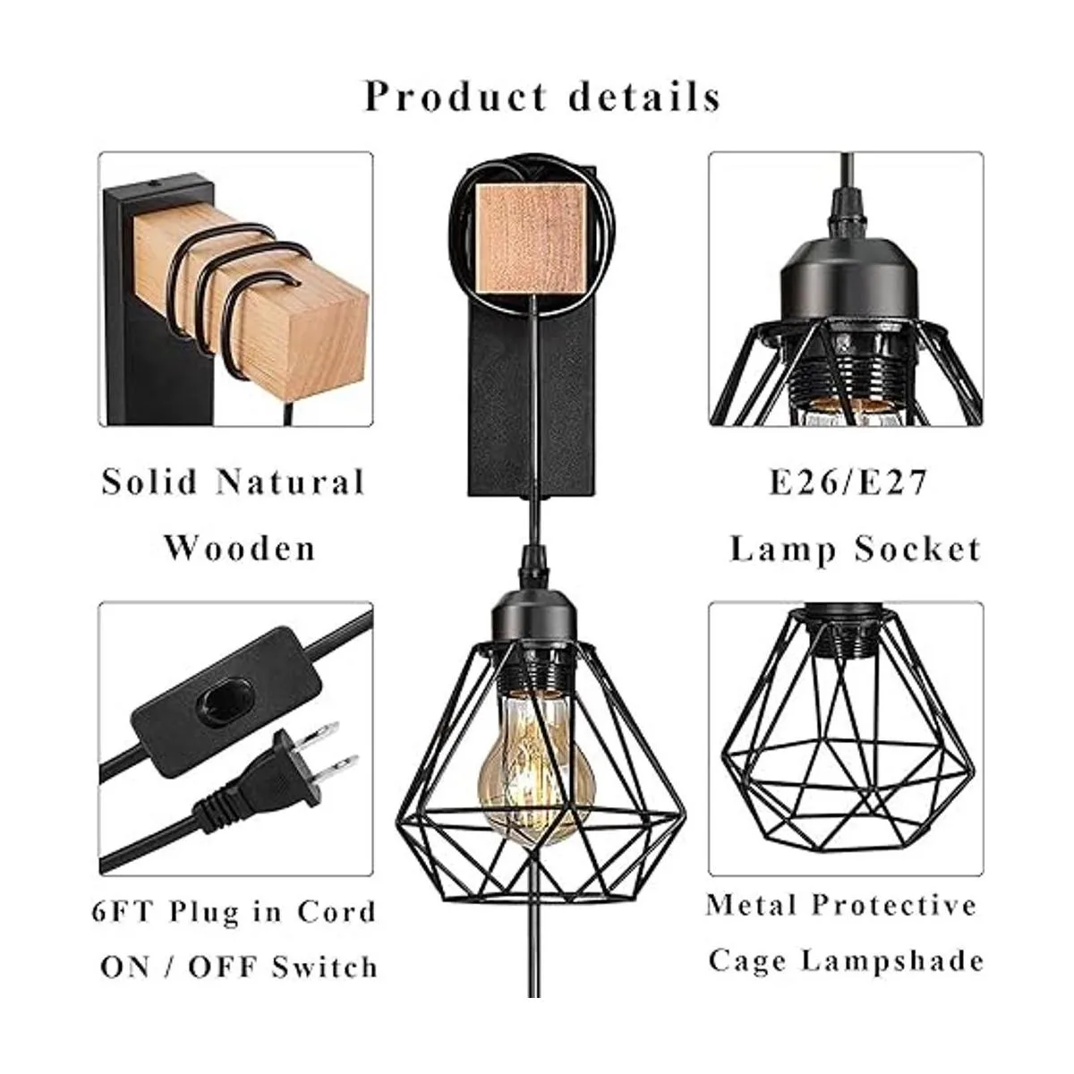 Juego de dos apliques de pared enchufables luces de pared_4