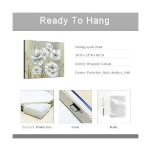 Arte de pared de pintura floral blanca obra de arte de_7