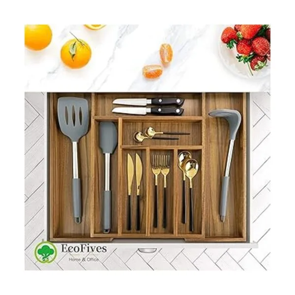 Organizador de cajones de cocina de acacia de lujo_5