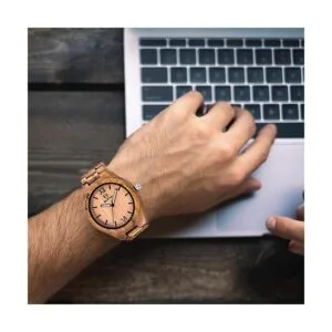 BIOSTON Reloj de madera natural hecho a mano analógico de_3