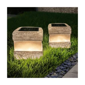 Paquete de 2 luces solares de jardín luces de roca falsas_1