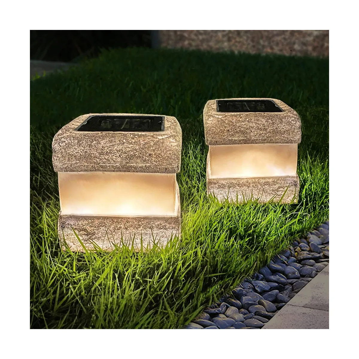 Paquete de 2 luces solares de jardín luces de roca falsas_1