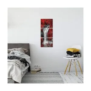 3 piezas de arte de pared árboles rojos bosque cascada_3