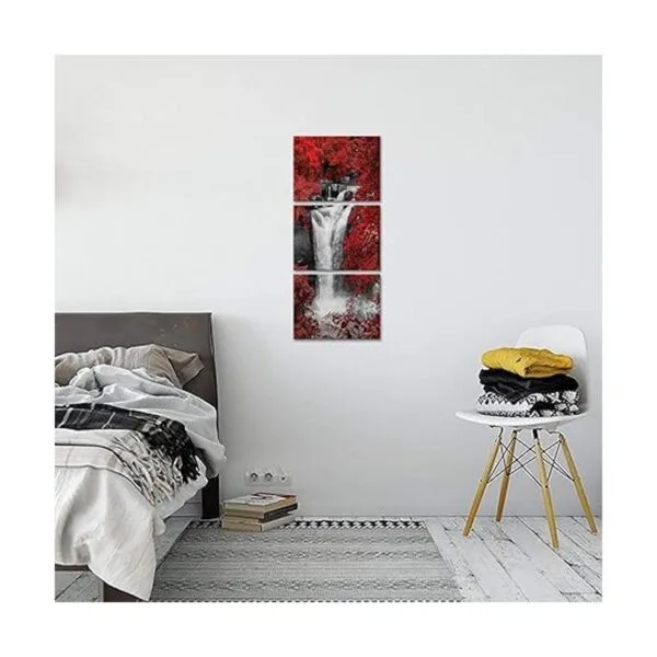 3 piezas de arte de pared árboles rojos bosque cascada_3