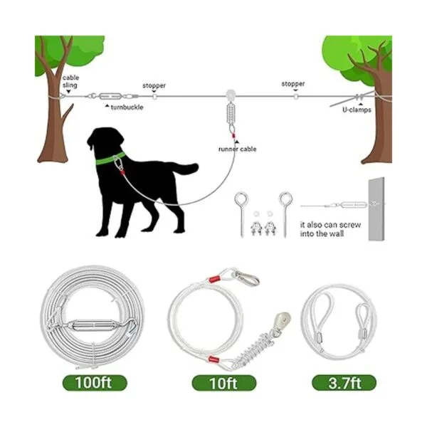 Cable de amarre para perros de 100 pies con cable de_2