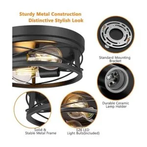 Feanron Lámpara de techo empotrada negra de 2 luces jaula_3
