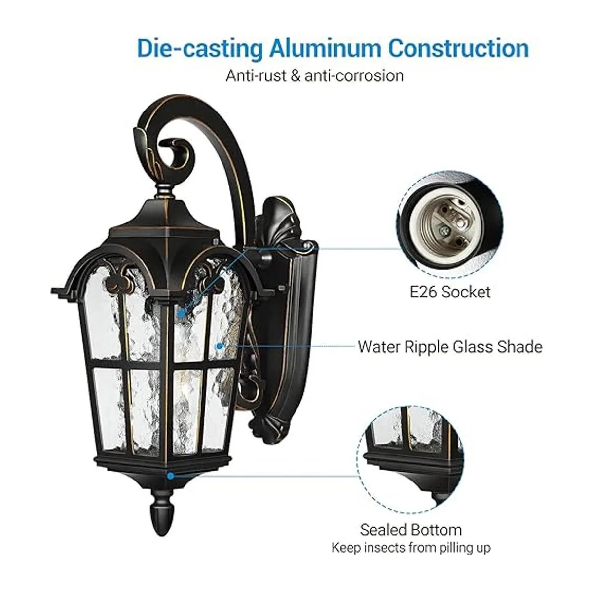 DEWENWILS Luces de pared para exteriores lámpara vintage_2