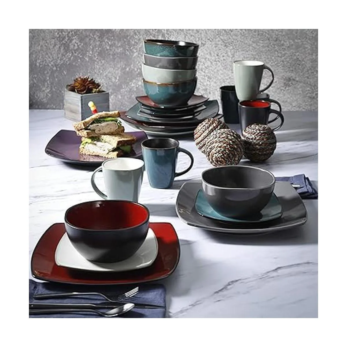 Gibson Soho Lounge Juego de vajilla cuadrada de 16_5