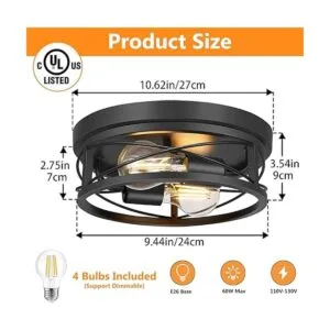 Feanron Lámpara de techo empotrada negra de 2 luces jaula_2