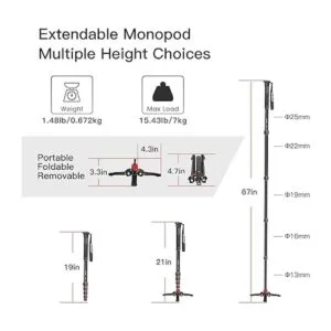 Manbily Monopod de aluminio extensible con pies monopie_5