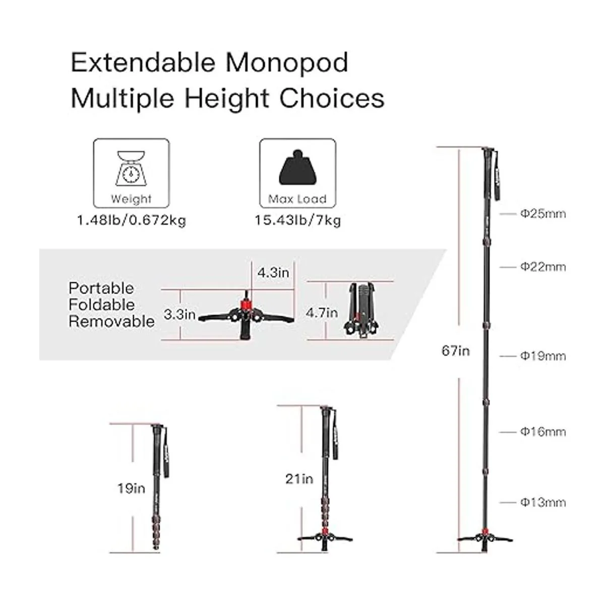 Manbily Monopod de aluminio extensible con pies monopie_5