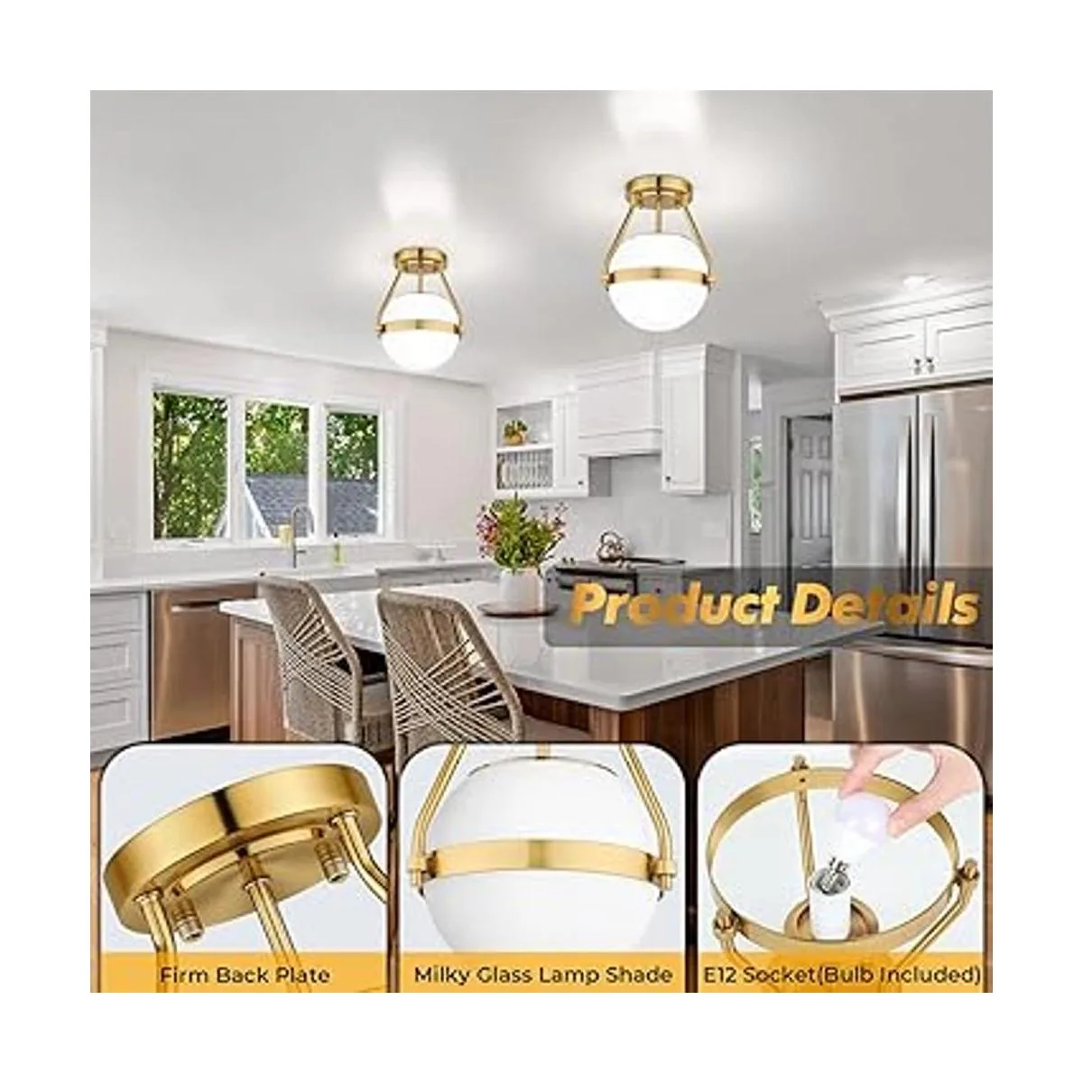 Lakumu Globe Lámpara de techo semiempotrada lámpara de_5