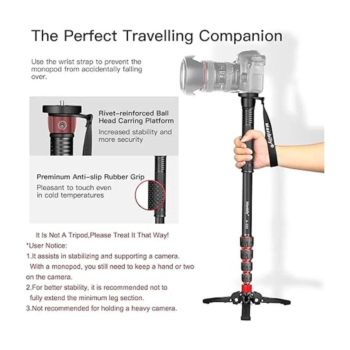 Manbily Monopod de aluminio extensible con pies monopie_2