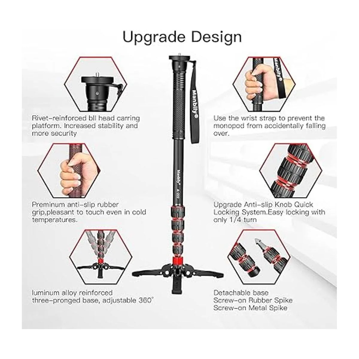 Manbily Monopod de aluminio extensible con pies monopie_3