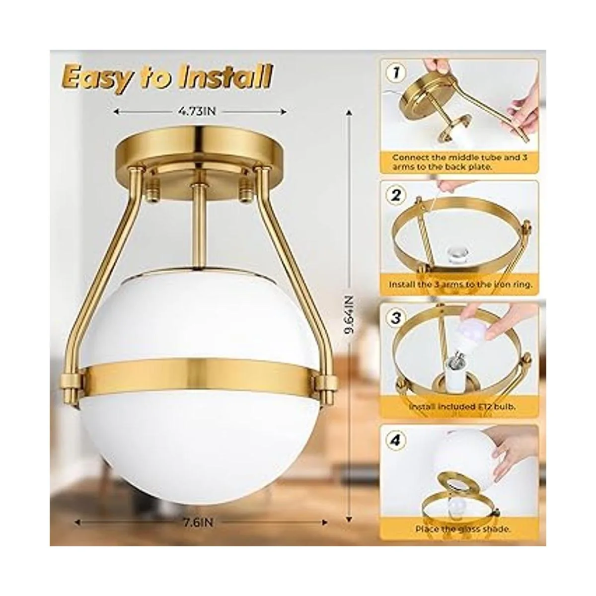 Lakumu Globe Lámpara de techo semiempotrada lámpara de_6