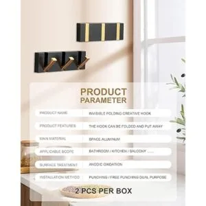 Paquete de 2 ganchos de pared impermeables de color dorado_3