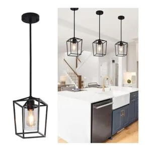 Iluminación colgante para isla de cocina jaula de hierro_1