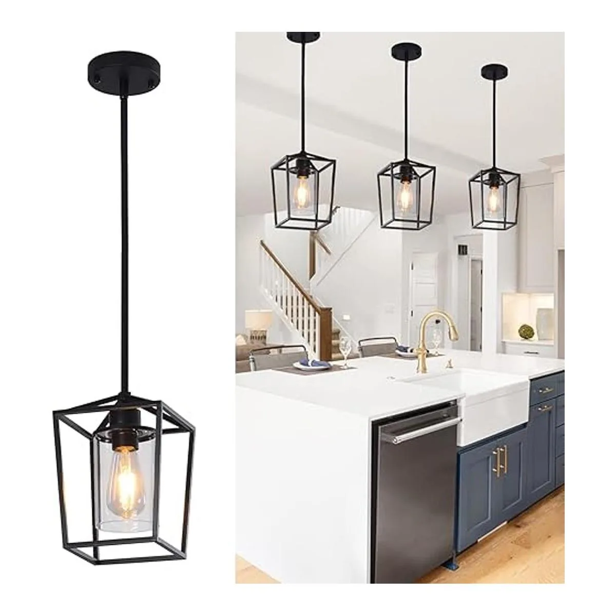 Iluminación colgante para isla de cocina jaula de hierro_1