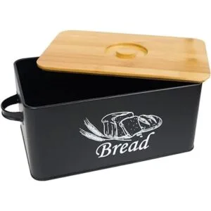 SOTECH Panera de metal con tapa de bambú caja de estilo_5