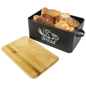 SOTECH Panera de metal con tapa de bambú caja de estilo_2
