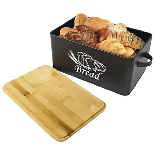 SOTECH Panera de metal con tapa de bambú caja de estilo_2
