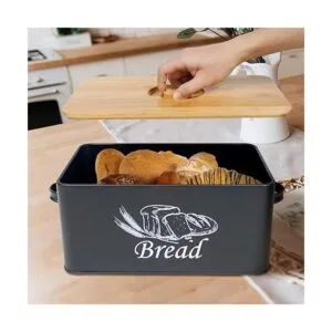 SOTECH Panera de metal con tapa de bambú caja de estilo_3