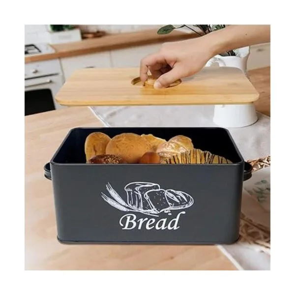 SOTECH Panera de metal con tapa de bambú caja de estilo_3