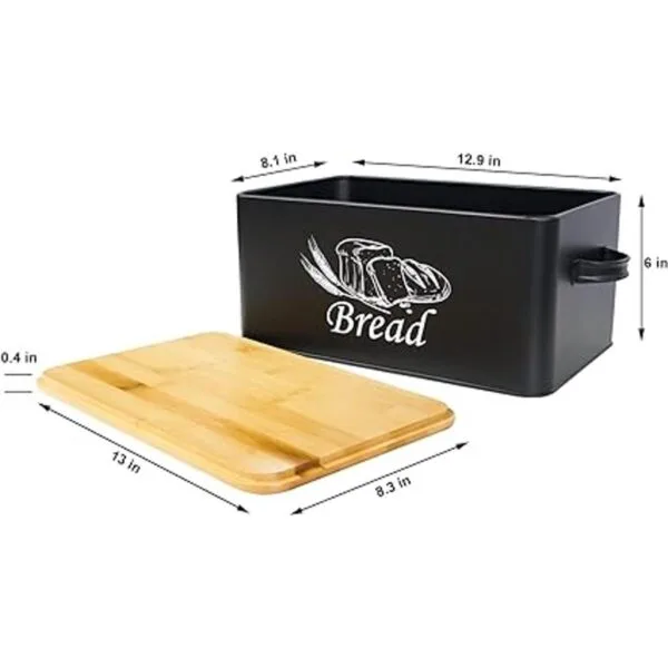 SOTECH Panera de metal con tapa de bambú caja de estilo_6