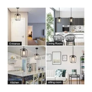 Iluminación colgante para isla de cocina jaula de hierro_2