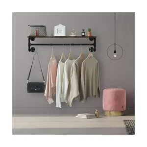 Crehomfy Perchero industrial de tubería con estante_2