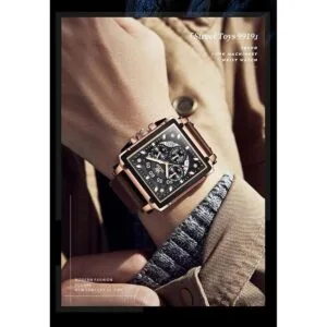 OLEVS Relojes cuadrados para hombres de cuero marrón_4