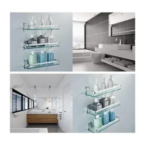 Paquete de 3 estantes de vidrio para baño vidrio templado_4