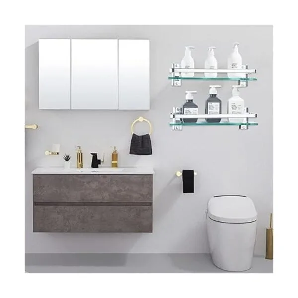 Paquete de 3 estantes de vidrio para baño vidrio templado_2