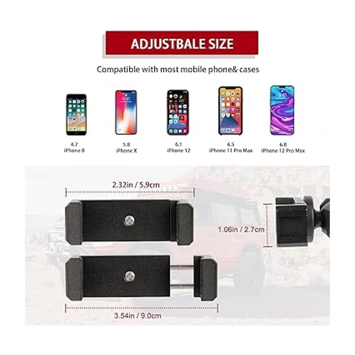 Bronco Phone Mount with Camera Mount2 Stage Ball Socket_6