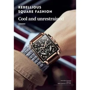 OLEVS Relojes cuadrados para hombres de cuero marrón_2